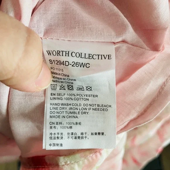 NWT Worth Collective Harlow Smocked Maxi Dress Puff Sleeve Pink Floral Chiffon S - Picture 12 of 12